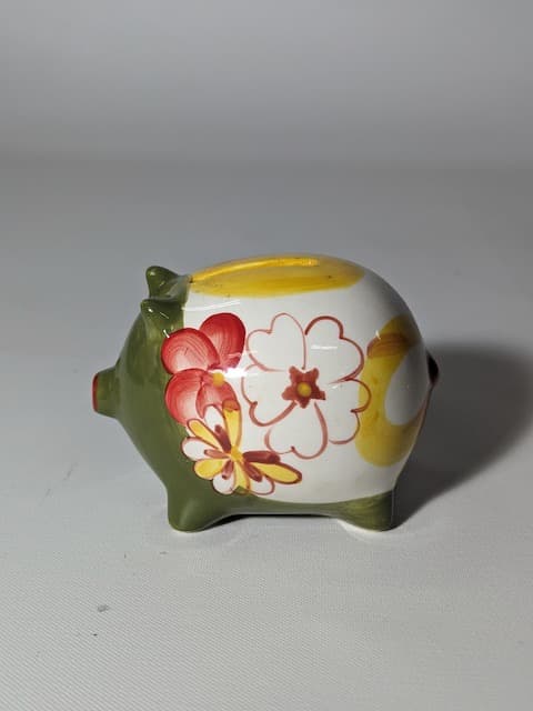 陶瓷綠色花朵圖騰小豬撲滿
