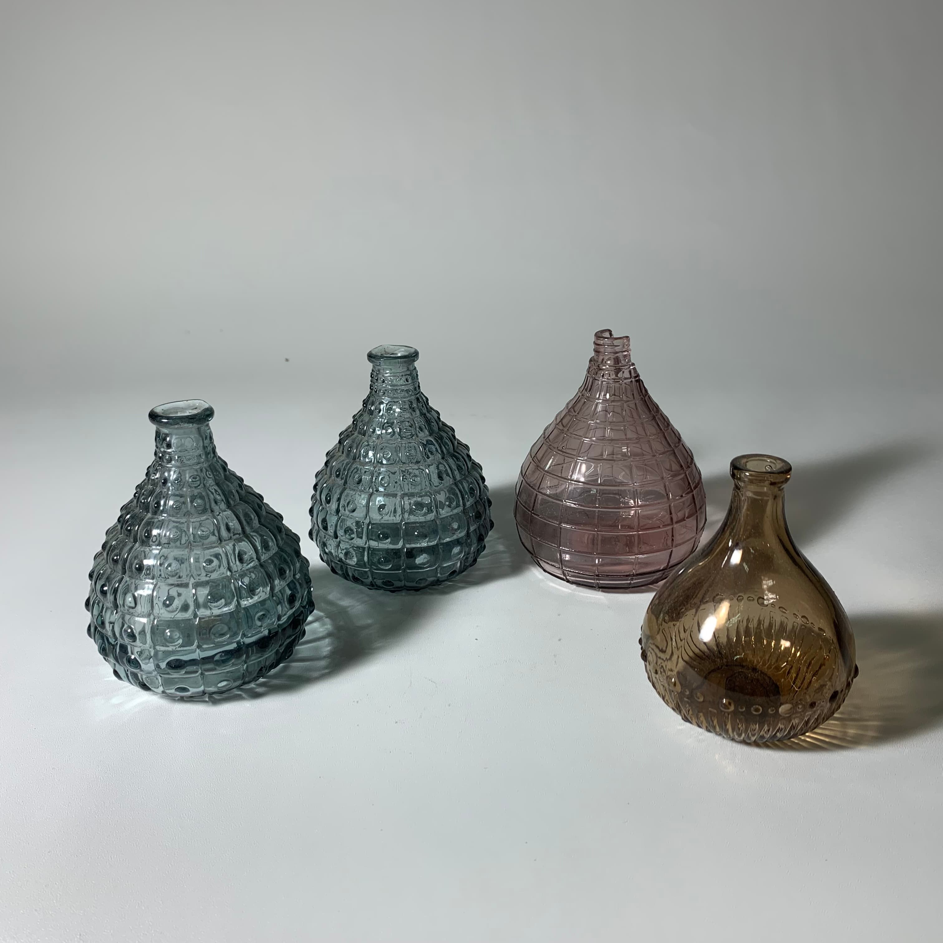 玻璃藍色粉色棕色小花瓶
