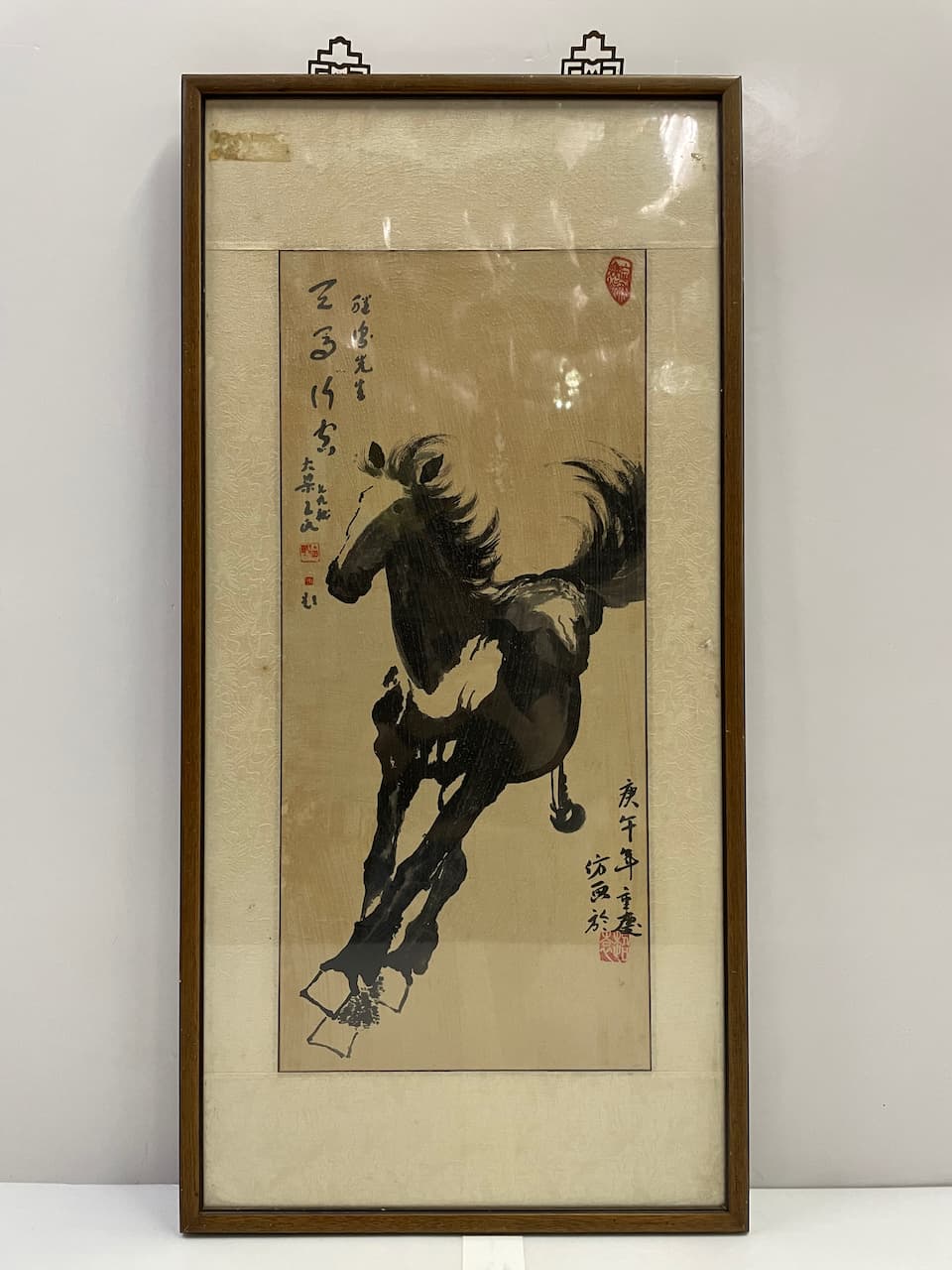 木框直式駿馬圖水墨畫