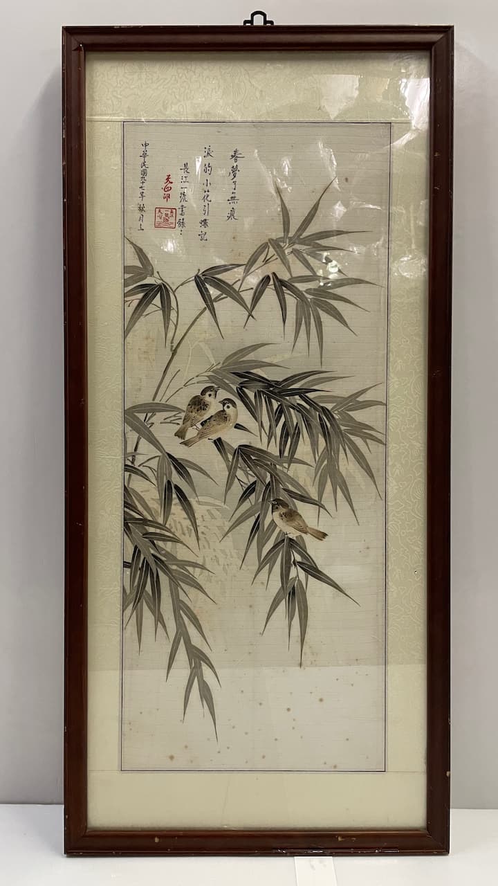 木框直式<<春夢了無痕>>水墨畫