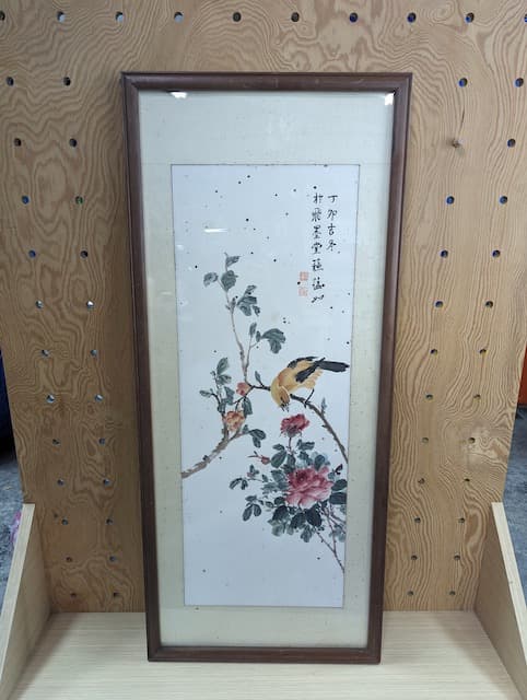 木框直式花鳥水墨畫