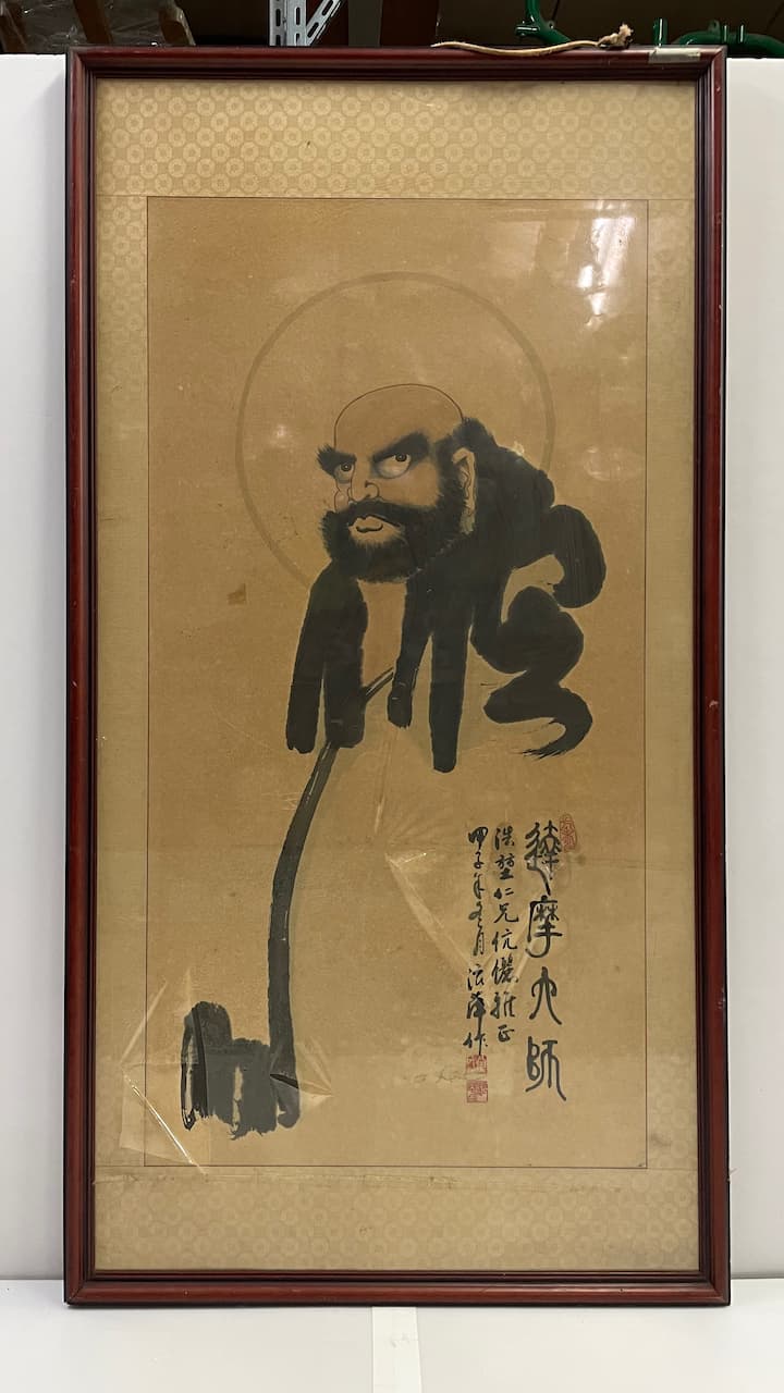 木框直式<<達摩大師>>水墨畫