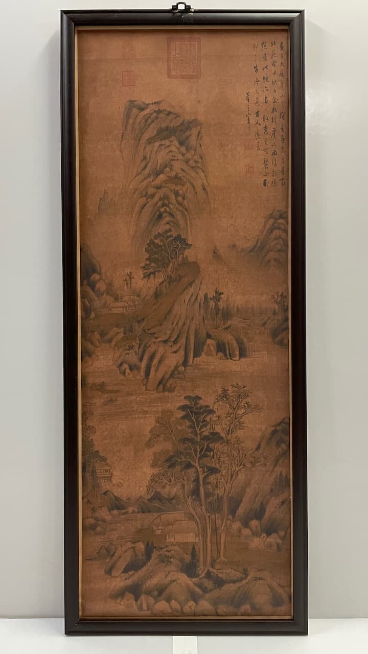 木框直式作舊山水畫輸出