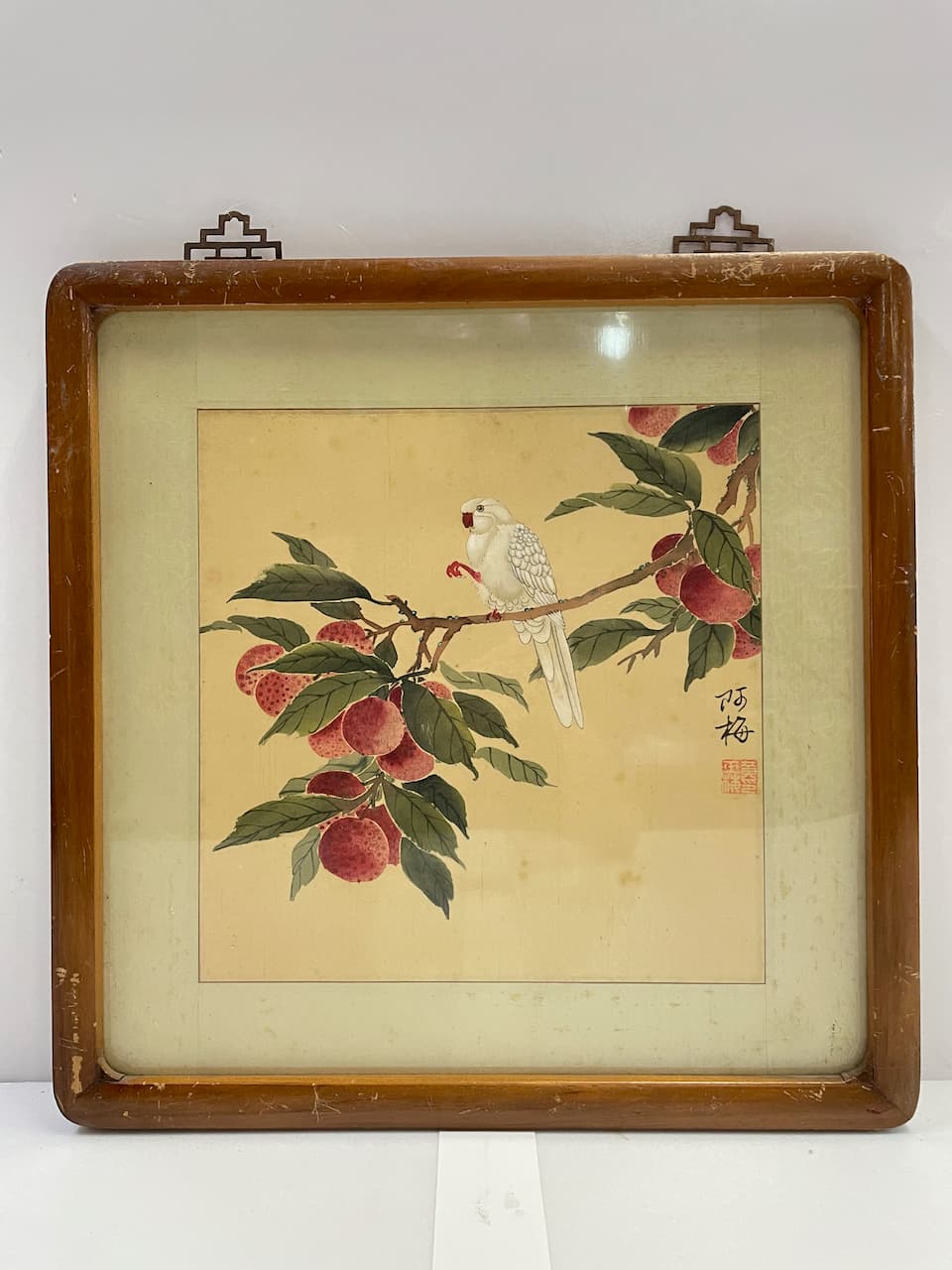 木框白鳥荔枝樹水墨畫