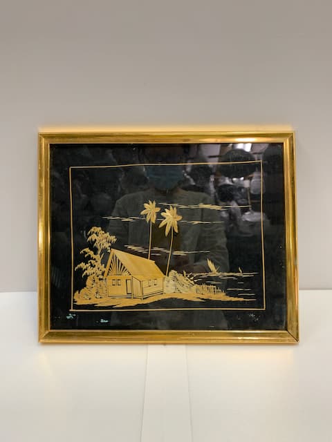 鋁金框 金色房子海景圖