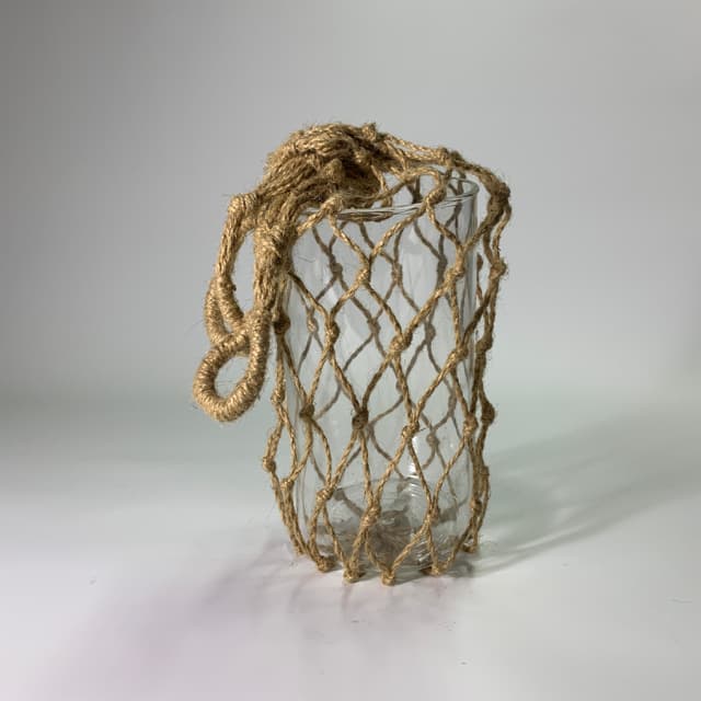 透明玻璃花瓶有麻繩套長形