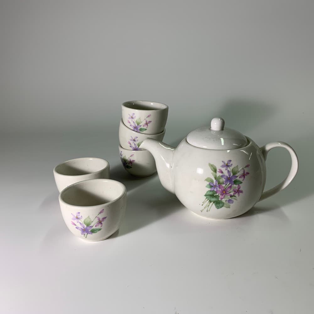 陶瓷下午茶杯盤1組 花圖案 盒裝 1壺5杯
