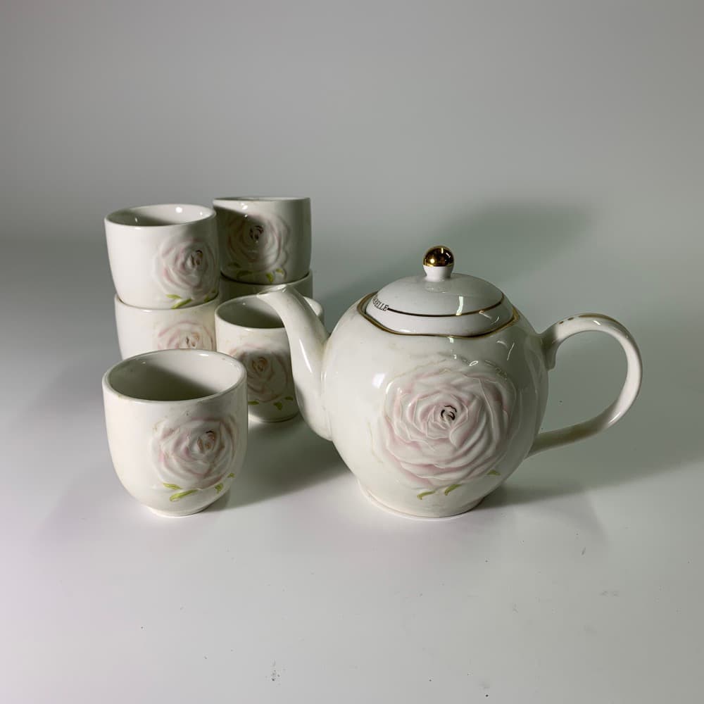 陶瓷下午茶杯盤1組 rose 圖案 盒裝 1壺6杯