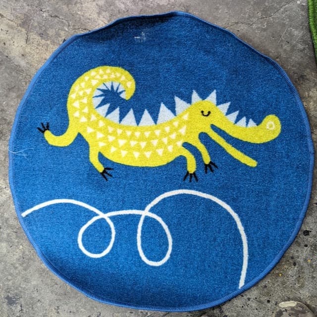 藍色鱷魚圖騰圓形短毛地毯